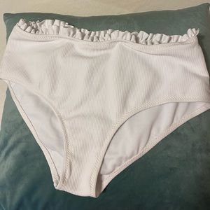 Ribbed/Ruffle White Bikini Bottom